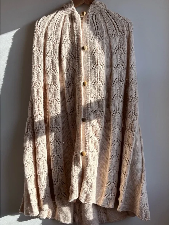 Cream Knit Button-Up Cape - Picture 2 of 3
